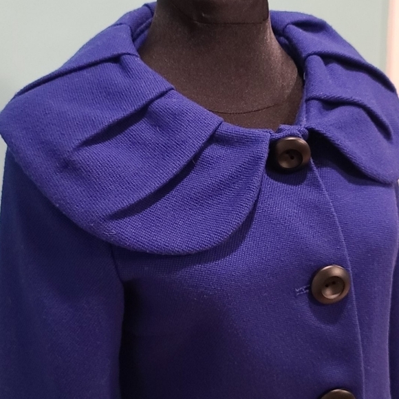 AGNES B Vibrat Blue wool blend coat With Oversized Round Collar - Picture 4 of 13